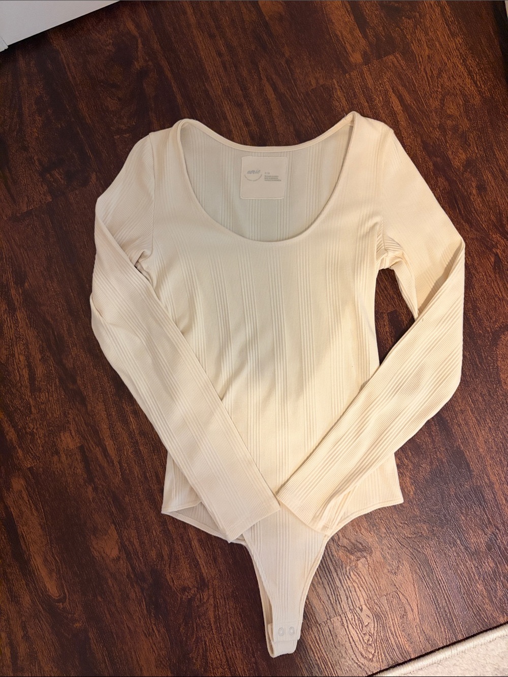 aerie Cream Ribbed Long-Sleeve Scoop-Neck Bodysuit